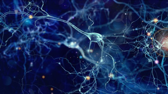 Detailreiche Illustration eines neuronalen Netzwerks mit leuchtenden Synapsen